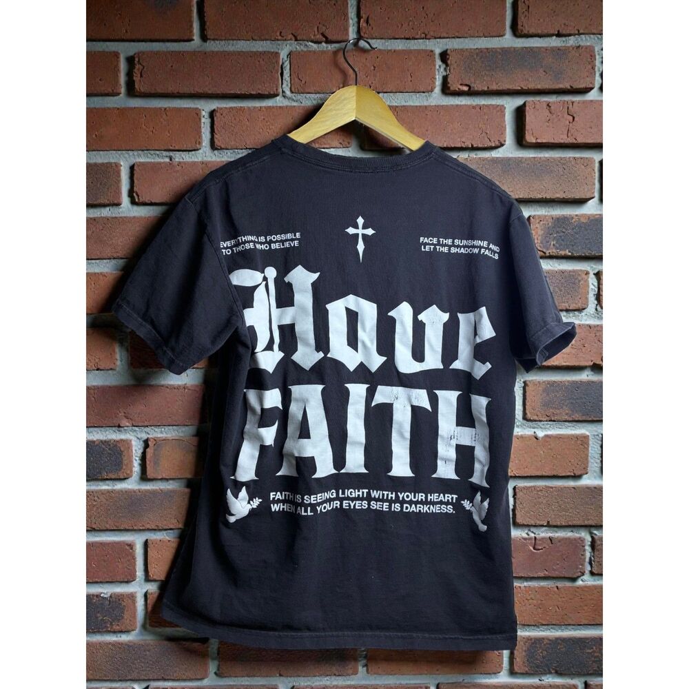 Have Faith Religious Graphic T Shirt Black Cross Print Size Large - Picture 2 of 4